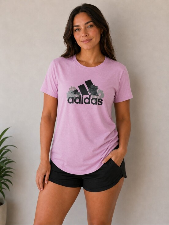 adidas Tops - adidas Pink Tee with Floral Logo